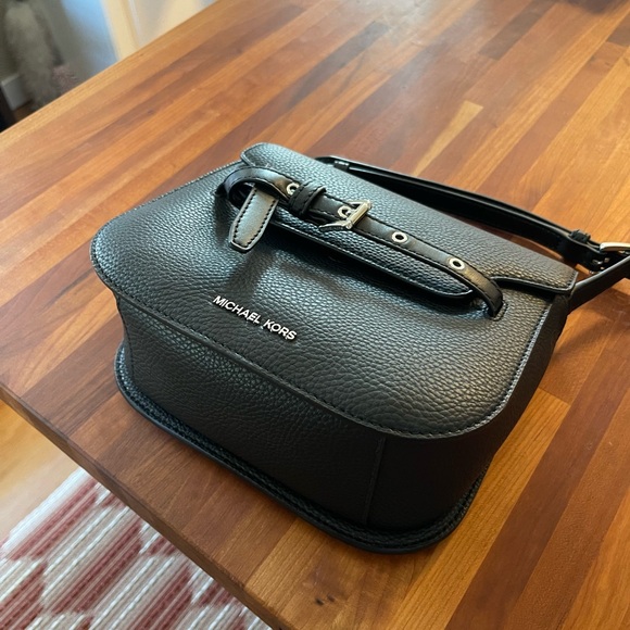 Michael Kors Emilia Black Pebbled Leather Saddle Crossbody Bag - Picture 7 of 7